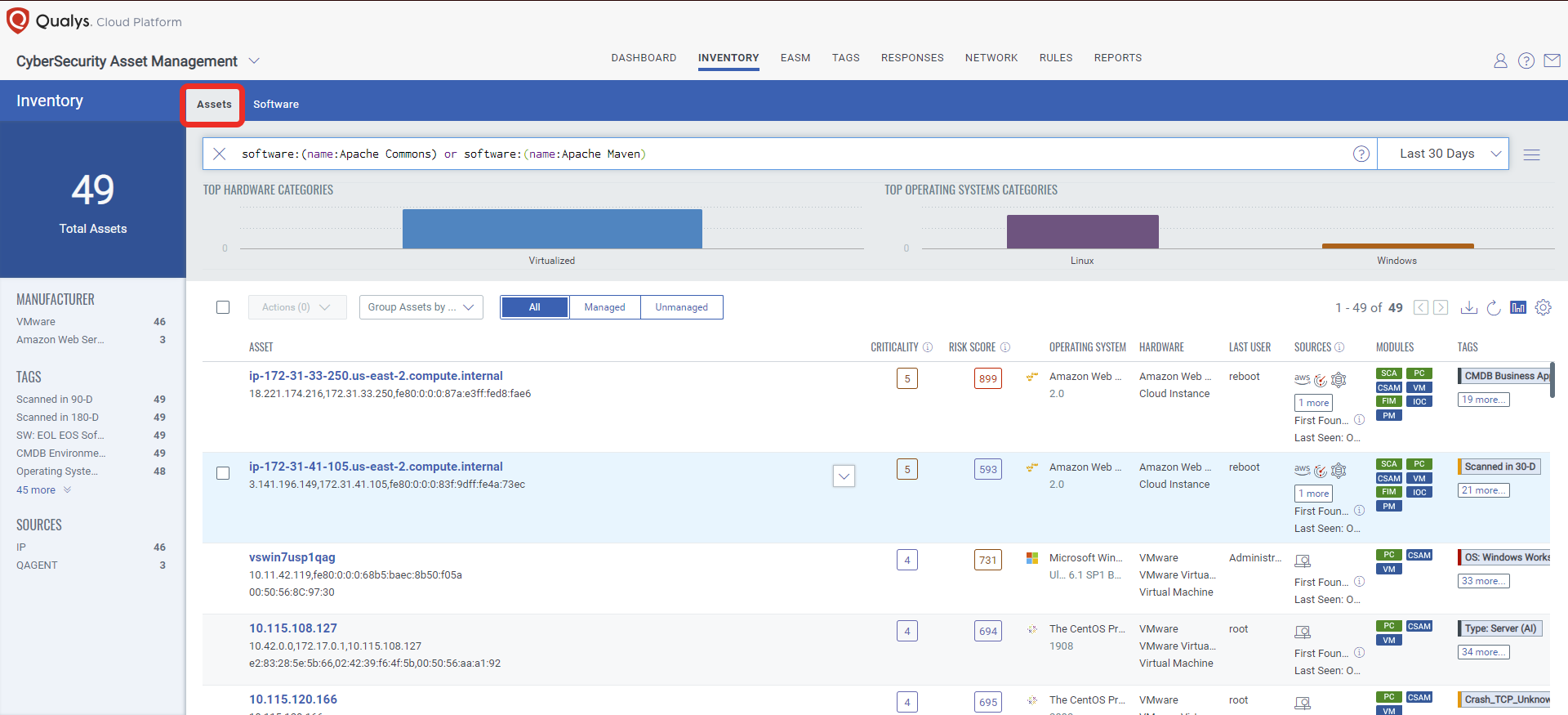 Qualys CSAM – Assets Tab View
