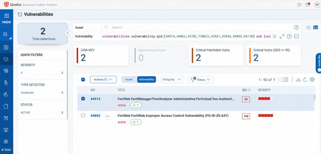 VMDR — identify QID-linked FortiBleed detections 