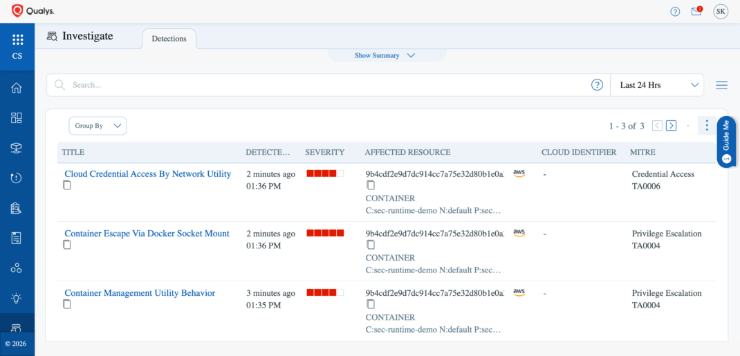 Qualys Container Runtime Security Detection
